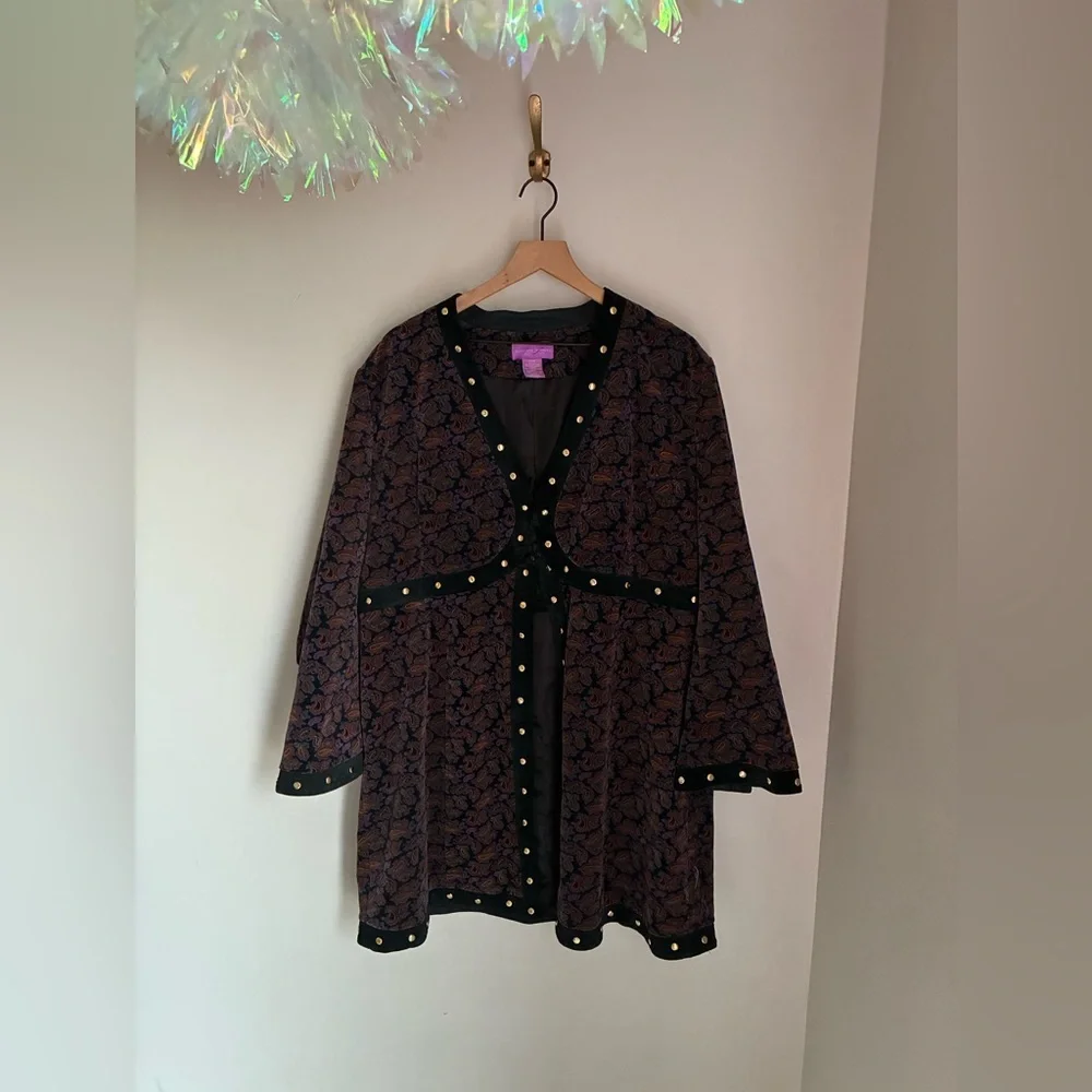 Vintage Velvet Suzanne Somers Paisley Studded Jacket Cropped Jacket duo Size 20W